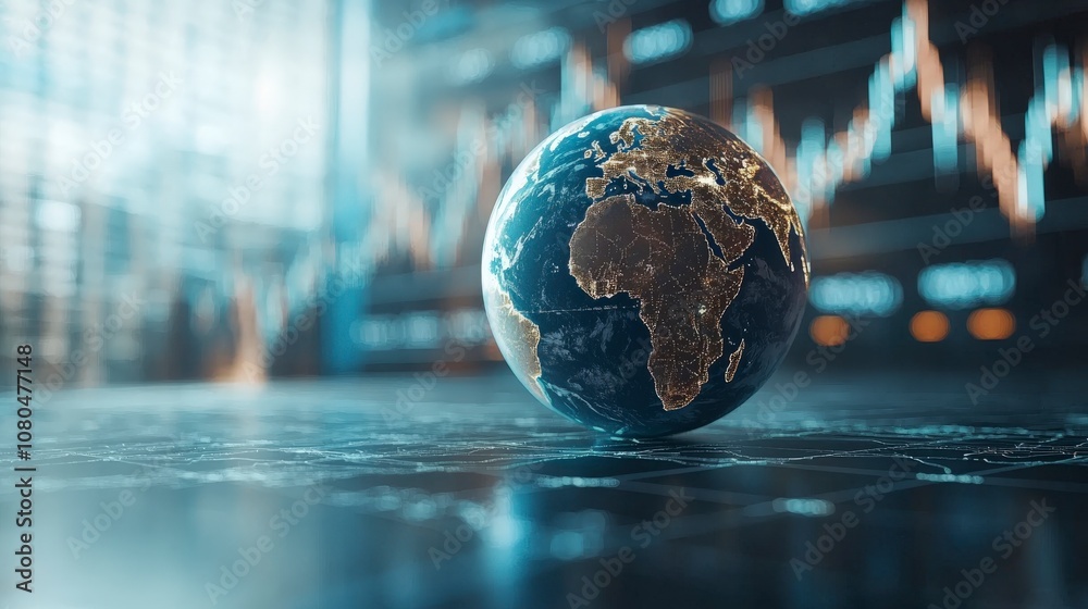 This image shows an illuminated globe with a background of glowing orange financial data charts, symbolizing global finance and interconnected economies. This image shows an illuminated globe with a background of glowing orange financial data charts, symbolizing global finance and interconnected economies.