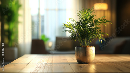 Intimate view of empty dining area with realistic plant centerpiece, elegant and sophisticated