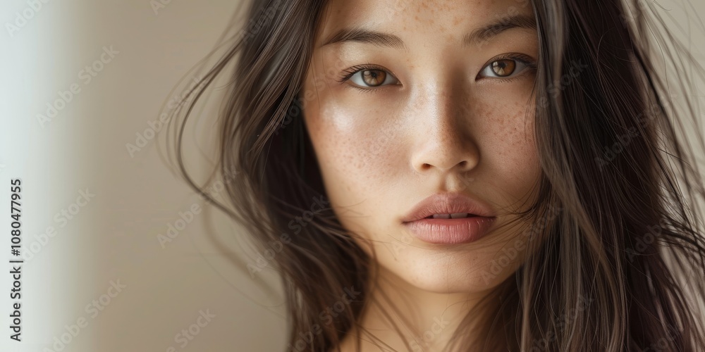The image portrays a serene young woman with long, brown hair, exuding calm and grace. She emanates tranquil beauty and elegance in a peaceful manner, capturing a sense of serenity and sophistication The image portrays a serene young woman with long, brown hair, exuding calm and grace. She emanates tranquil beauty and elegance in a peaceful manner, capturing a sense of serenity and sophistication