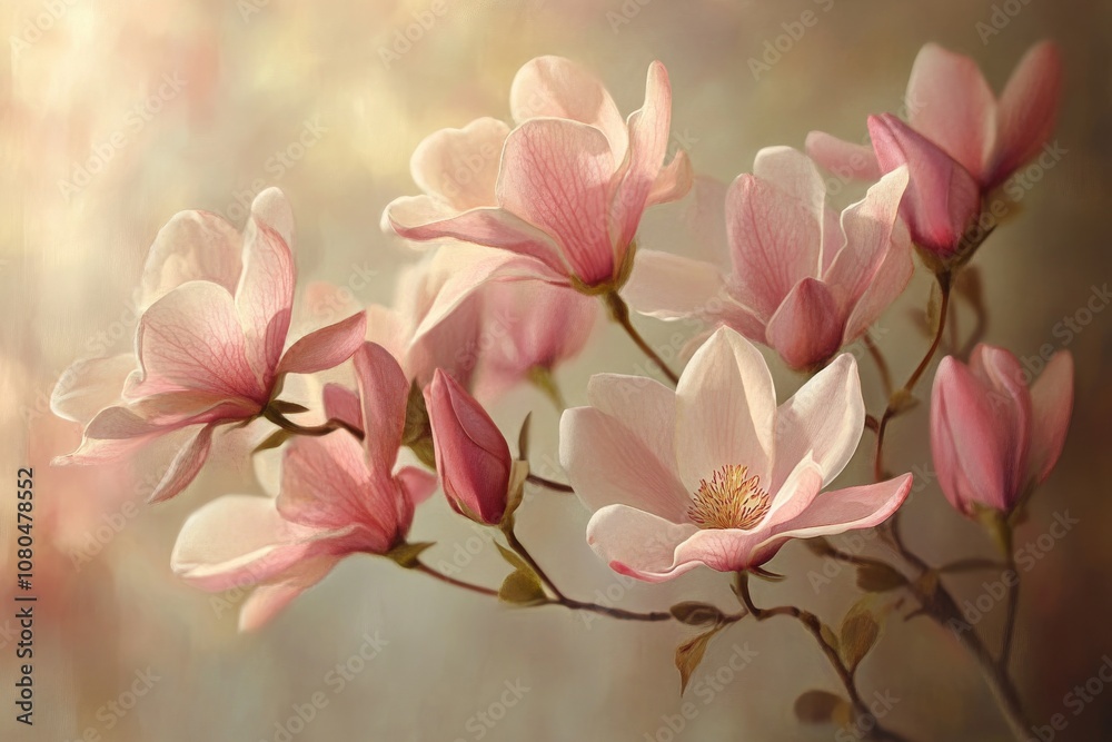 Fototapeta premium Blooming Flowers Bathed in Soft Sunlight for Celebrating Nature's Beauty