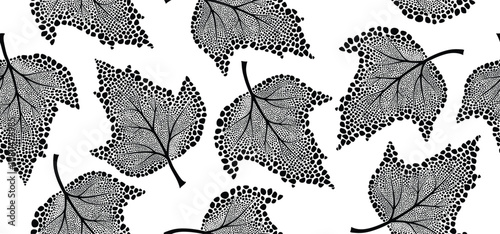 Abstract maple leaves seamless pattern with dotted flat style.
