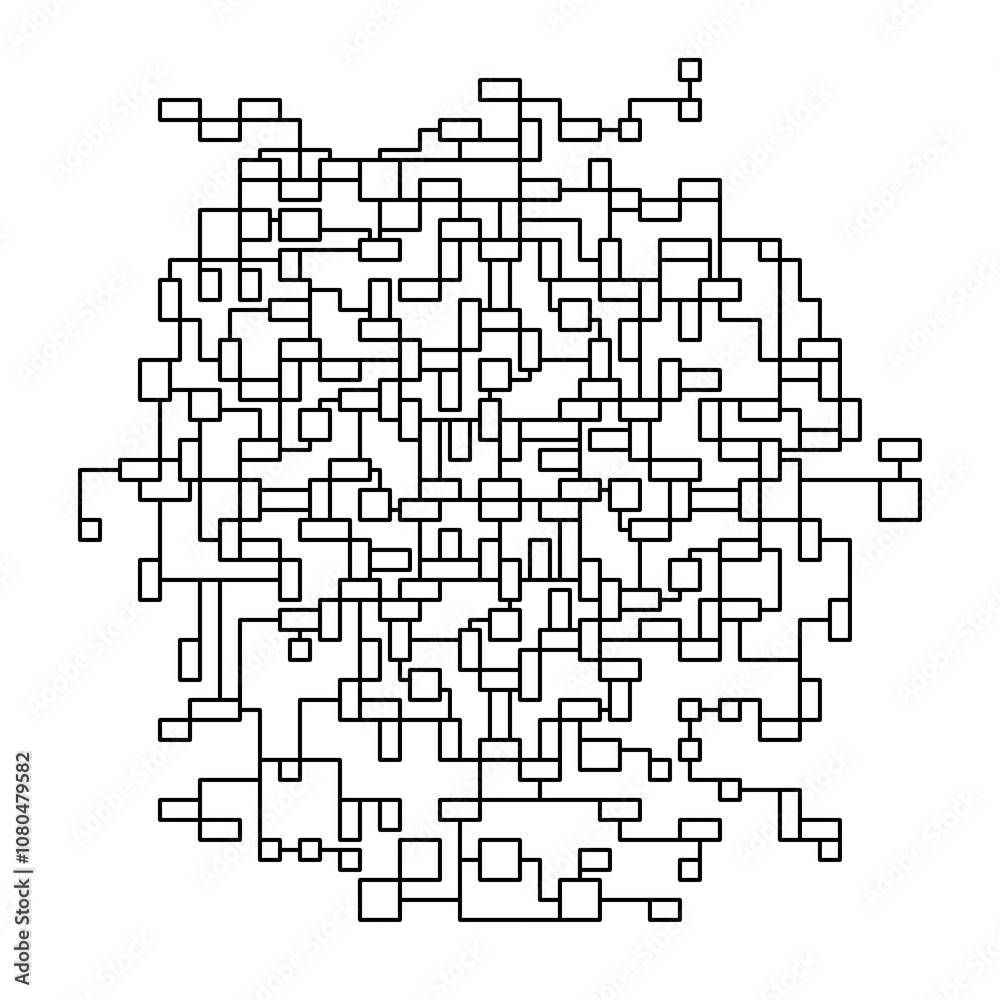Free-form, Intricate Network of Interconnected Squares and Rectangles Forming a Complex Abstract Pattern Free-form, Intricate Network of Interconnected Squares and Rectangles Forming a Complex Abstract Pattern