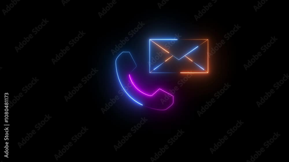neon Phone icon set animation with black background. glowing Chat bubble icon. neon Phone icon set animation with black background. glowing Chat bubble icon.