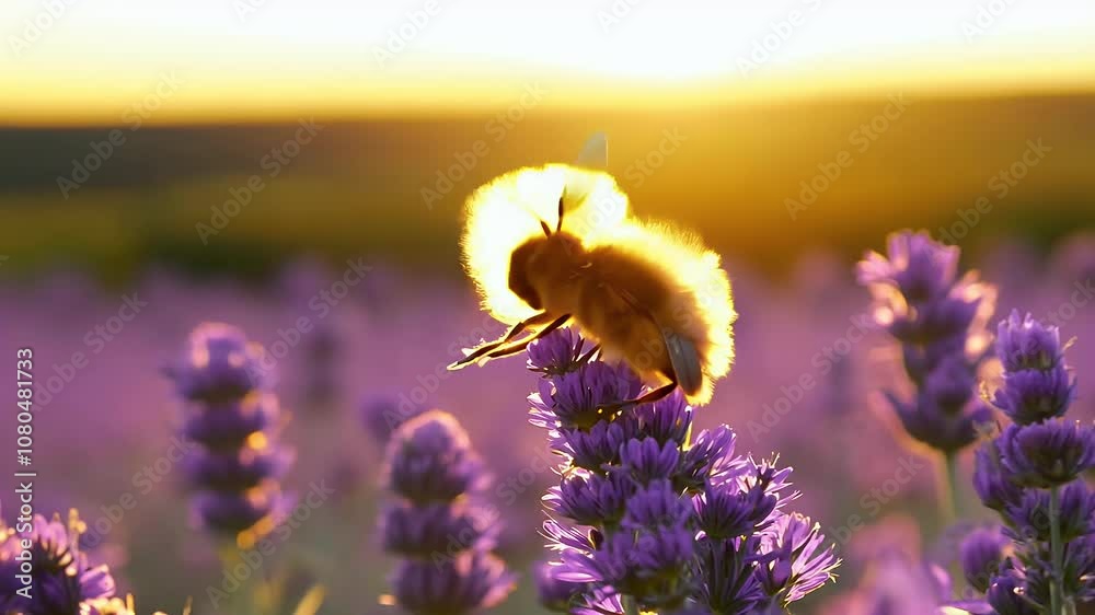 blooming lavender flowers sunset delicate process pollination tranquil summer setting bee lavandula field flower purple honey pollen closeup natural plant garden harvest organic meadow blossom