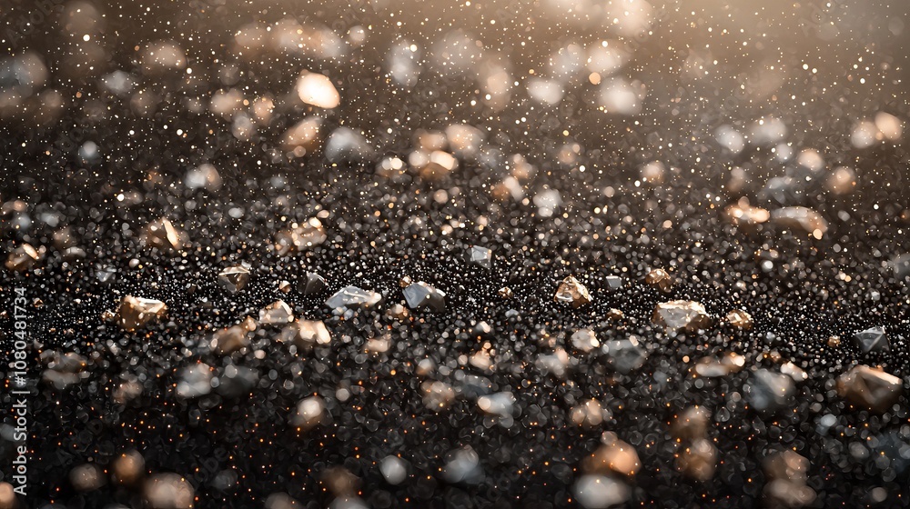 A Stunning Abstract Background of Golden and Black Stones, Sparkling and Illuminated A Stunning Abstract Background of Golden and Black Stones, Sparkling and Illuminated