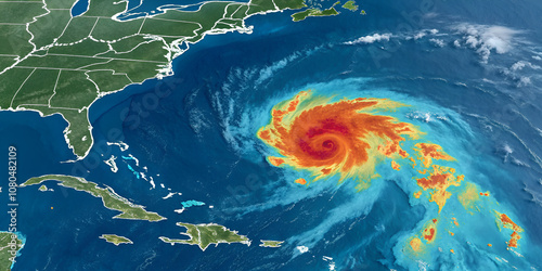 Thermal satellite image of a storm over the Caribbean Sea.