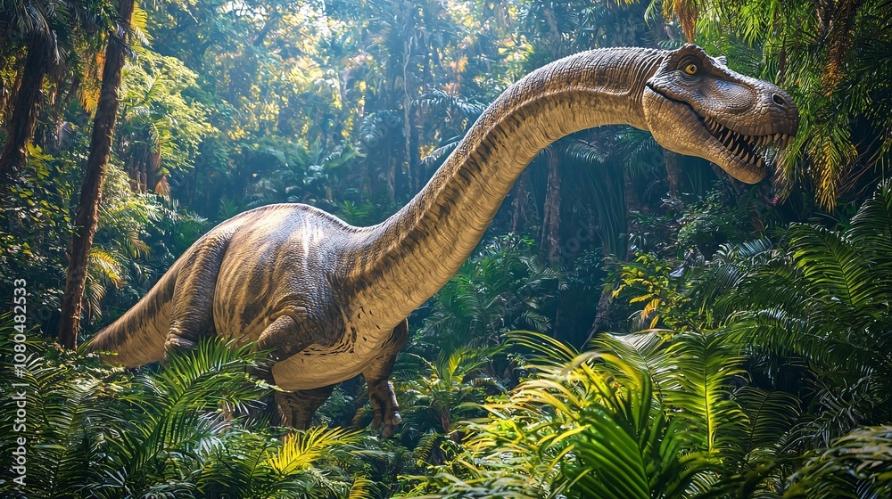 Majestic Prehistoric Dinosaur in a Lush Tropical Jungle Majestic Prehistoric Dinosaur in a Lush Tropical Jungle