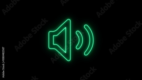 Neon Audio Voice Microphone Speaker glowing black background design. 