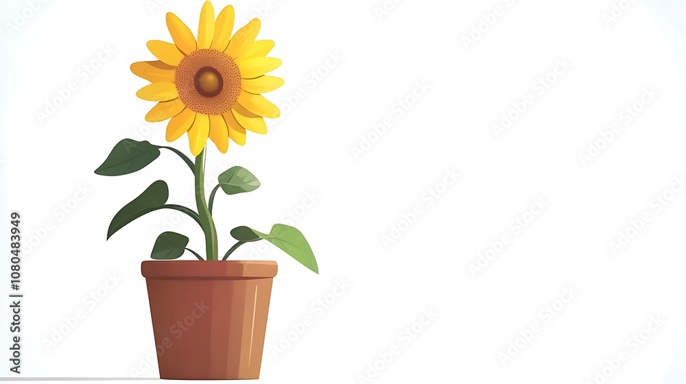 Obraz premium A vibrant sunflower in a brown pot, symbolizing growth and nature.