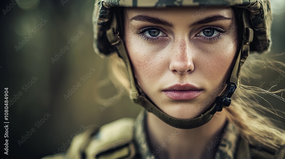 Close-up Portrait of a Determined Woman in Military Uniform Close-up Portrait of a Determined Woman in Military Uniform