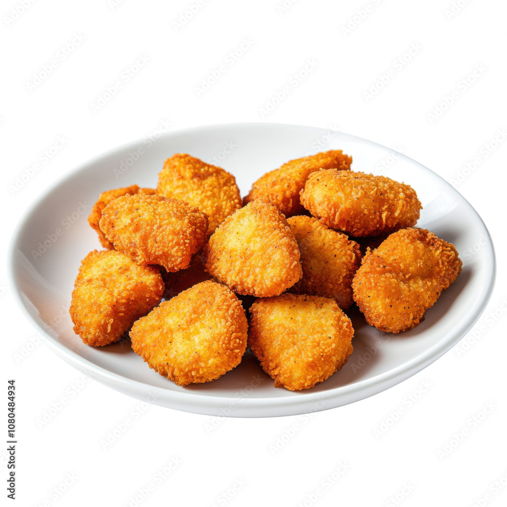 Crispy Chicken Nuggets with Golden Coating on White Plate for Snack or Appetizer Dish PNG Icon on transparent background Crispy Chicken Nuggets with Golden Coating on White Plate for Snack or Appetizer Dish PNG Icon on transparent background