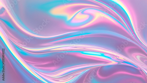 Abstract holographic silver background with waves in style vaporware aesthetic