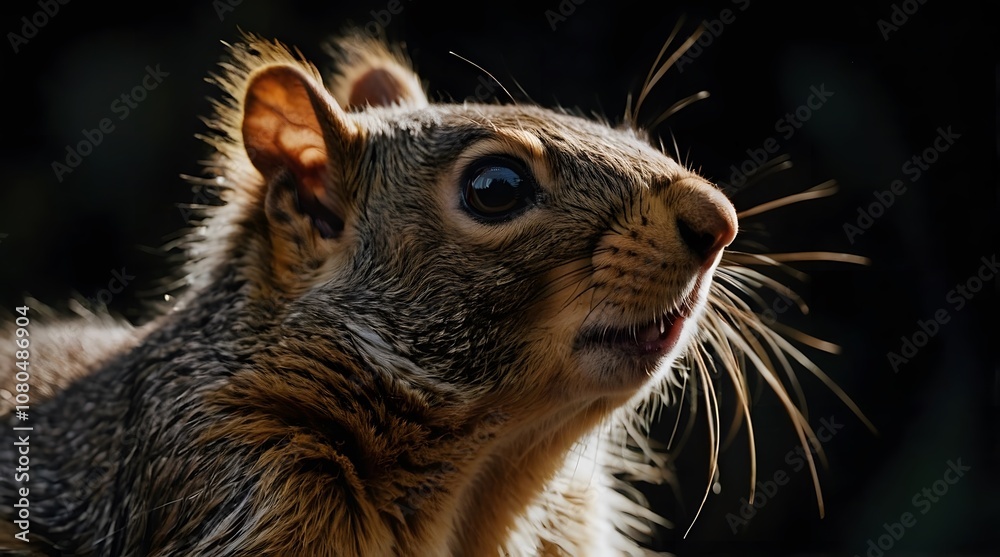 Centered Squirrel Head in Profile with Cinematic Lighting and Fading Shadows Centered Squirrel Head in Profile with Cinematic Lighting and Fading Shadows