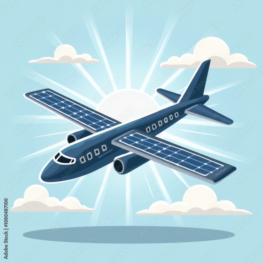 Solar-Powered Airplane Icon - Futuristic Aircraft with Solar Panels Solar-Powered Airplane Icon - Futuristic Aircraft with Solar Panels