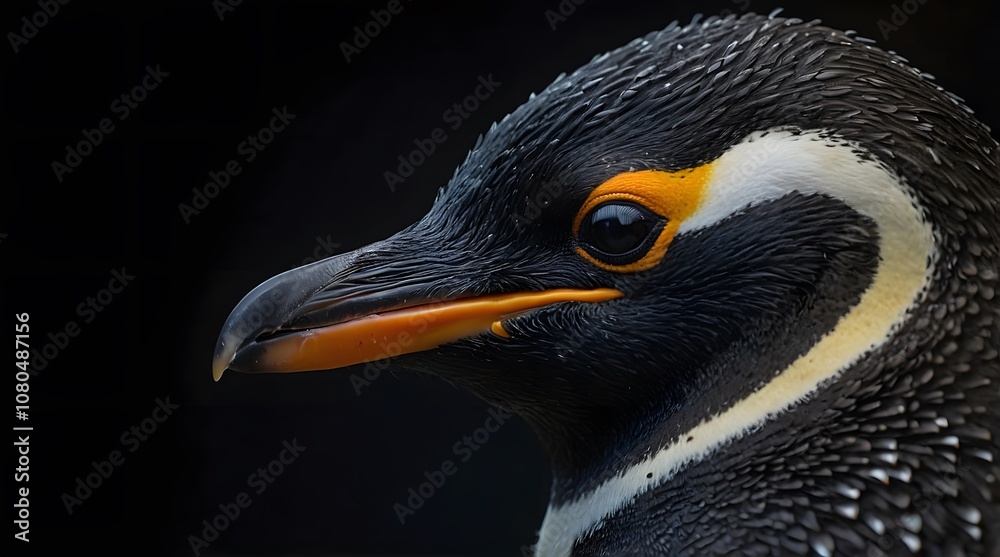 Naklejka premium Centered Penguin Head in Profile with Cinematic Lighting
