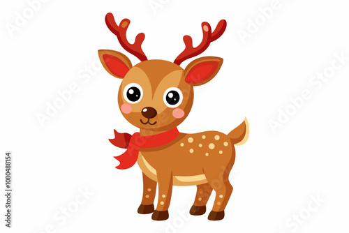 Wallpaper Mural Christmas Reindeer Illustration with Red Scarf and Antlers Torontodigital.ca