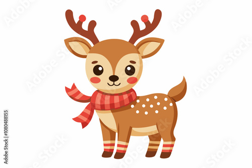 Wallpaper Mural Christmas Reindeer Illustration with Red Scarf and Antlers Torontodigital.ca
