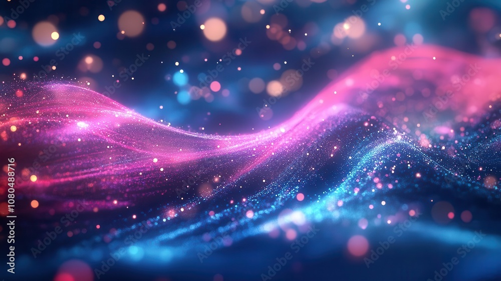 abstract digital landscape featuring neon pink and blue waves of light with dynamic motion blur and bokeh effects, evoking a futuristic and high-tech atmosphere abstract digital landscape featuring neon pink and blue waves of light with dynamic motion blur and bokeh effects, evoking a futuristic and high-tech atmosphere