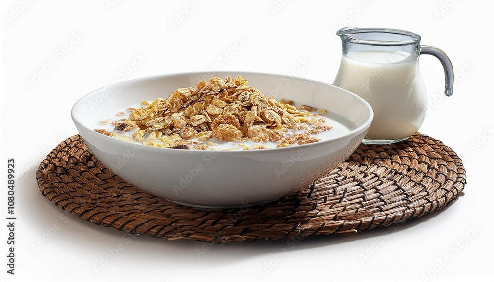 muesli in the plate with milk on the table isolated style muesli in the plate with milk on the table isolated style