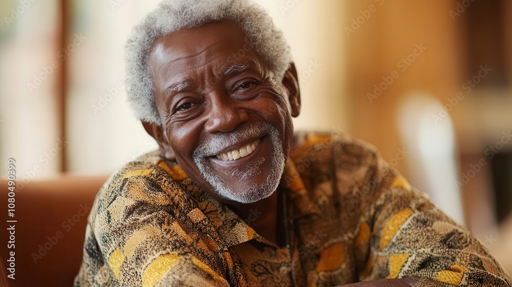 an african american senior joyfully posing in a well-lit, warm-toned room in a nursing home, with a genuine smile conveying happiness and contentment an african american senior joyfully posing in a well-lit, warm-toned room in a nursing home, with a genuine smile conveying happiness and contentment