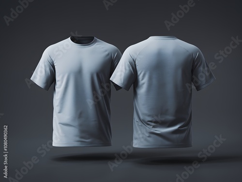 Two t-shirts, one facing forward and the other facing backward.