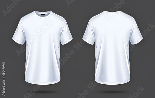 Two white t-shirts, one facing forward and the other facing backward. 