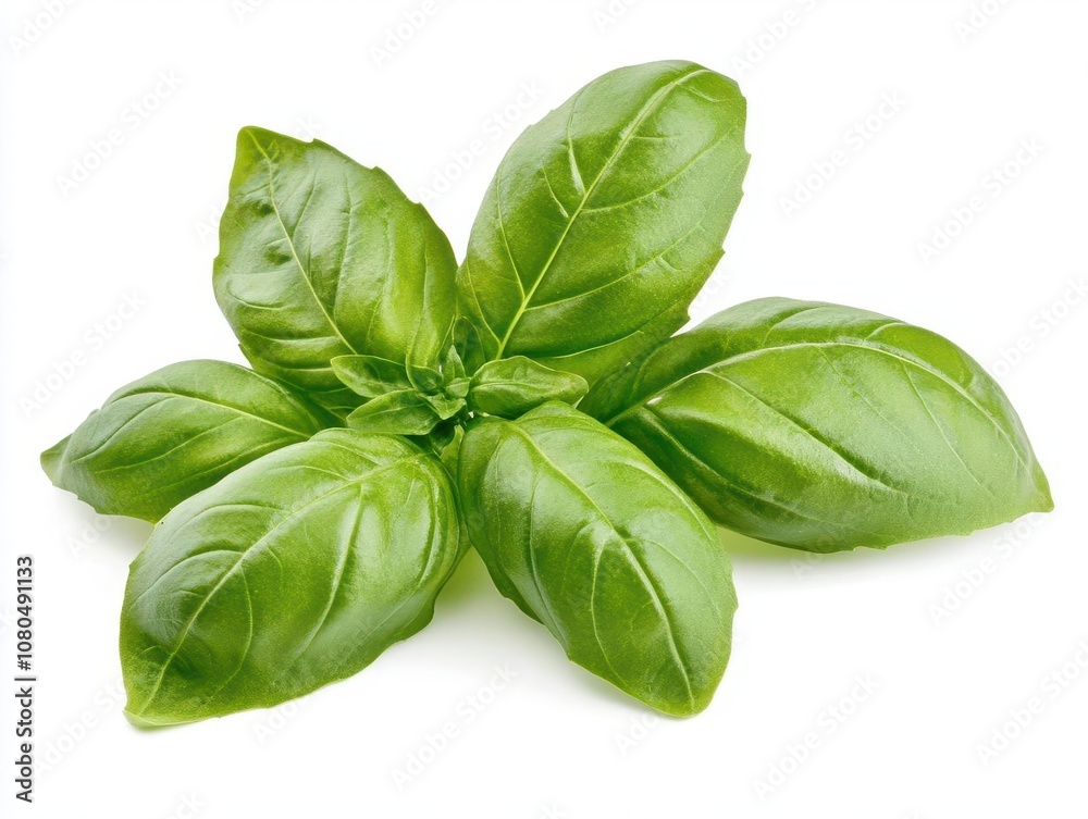 isolated fresh green basil leaves on a pristine white background, showcasing their vibrant color and fine details, symbolizing freshness and culinary delight isolated fresh green basil leaves on a pristine white background, showcasing their vibrant color and fine details, symbolizing freshness and culinary delight