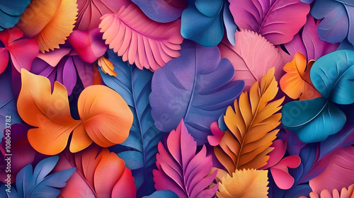 Nature-inspired floral textures featuring vibrant and intricate leaf patterns with bold colors and an artistic design