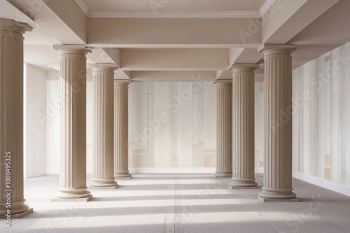 Sophisticated Minimalist Wallpaper with Soft Colors and Elegant Pillars in a Spacious Digital Design