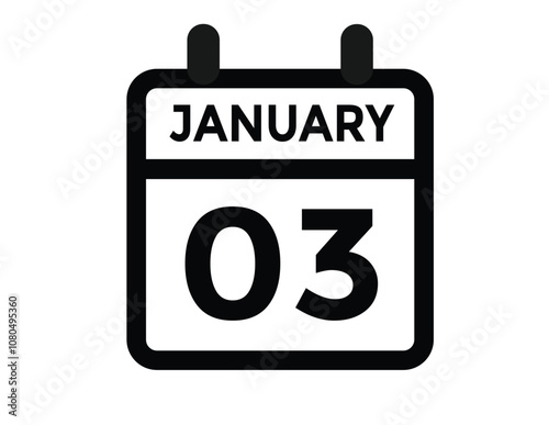 January 3 Calendar Day or Calender Date for Deadlines or Appointment. calendar date icon on white background.