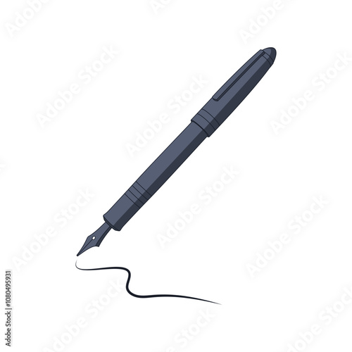 Fountain pen and ink mark on white background. Vector graphics. Color illustration.
