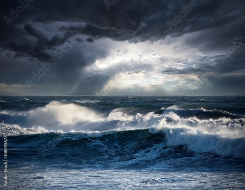 majestic stormy sea waves dark sky