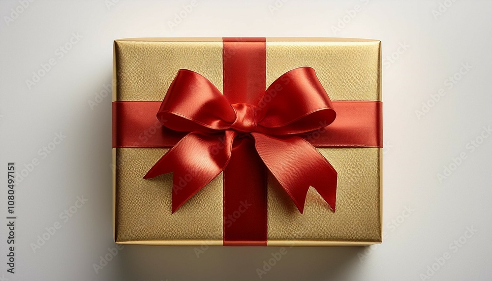 elegant golden gift with red ribbon on white background elegant golden gift with red ribbon on white background