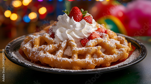 Delicious and Festive Funnel Cake Experience at a Colorful Carnival Party photo