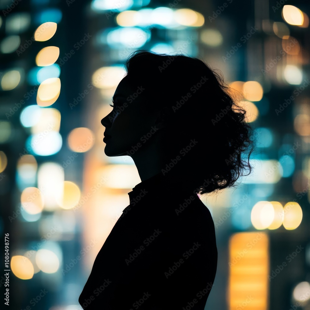 Portrait of a woman in silhouette, backlit by sunrise, reflective earrings catching light, serene and elegant