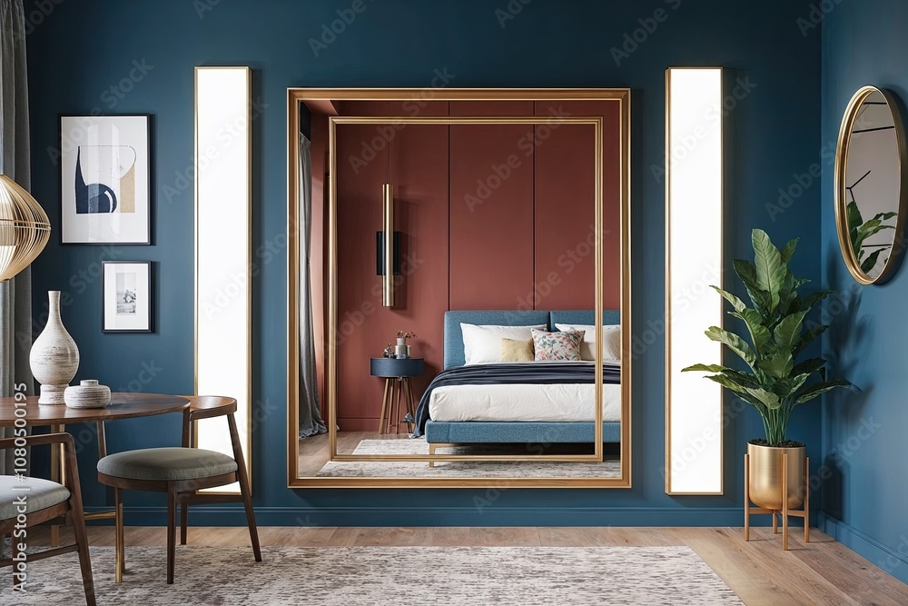 Fototapeta premium Vibrant 3D Rendering of Modern Frame Setup in Stylish Interior Design