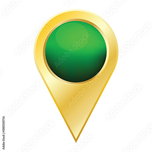 Free Download Gold location pin with a green gemstone. Map marker isolated on white background. Vector illustration - GFXLoad