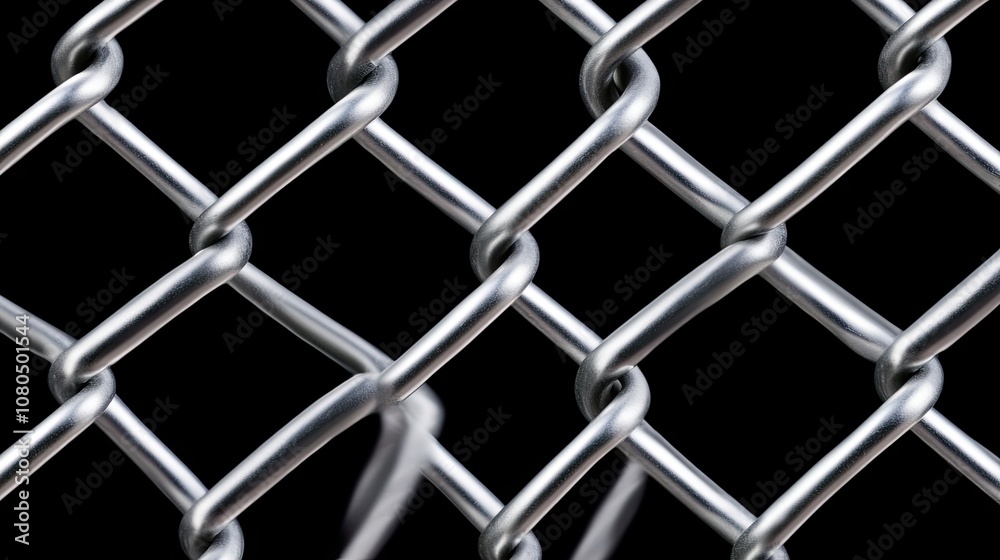 A close-up view of a metallic chain-link fence showcasing its intricate texture and pattern against a blurred backdrop