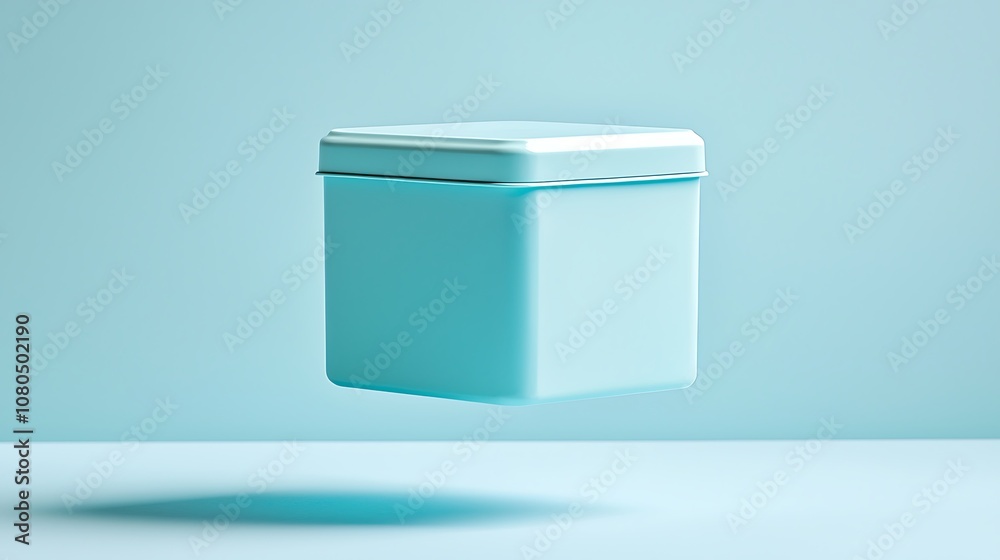 A Minimalist Floating Light Blue Container on a Soft Blue Surface, Perfectly Balanced Against a Serene Background for Modern Interior Designs and Packaging Concepts A Minimalist Floating Light Blue Container on a Soft Blue Surface, Perfectly Balanced Against a Serene Background for Modern Interior Designs and Packaging Concepts