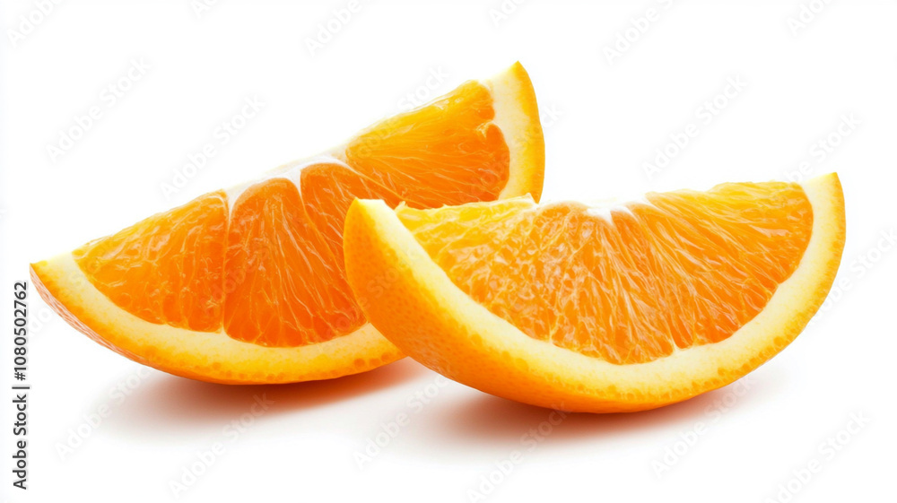 A slice of orange isolated on a white background A slice of orange isolated on a white background