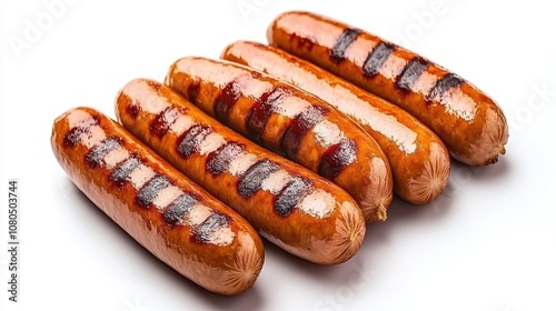 Delicious grilled sausages arranged beautifully on a clean white background perfect for culinary displays and food-related projects