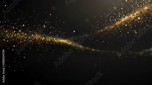 white particle on black background, star bokeh blur golden and white  dust background