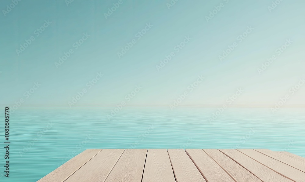 Charming wooden dock, serene turquoise waters, vibrant 3D rendering.