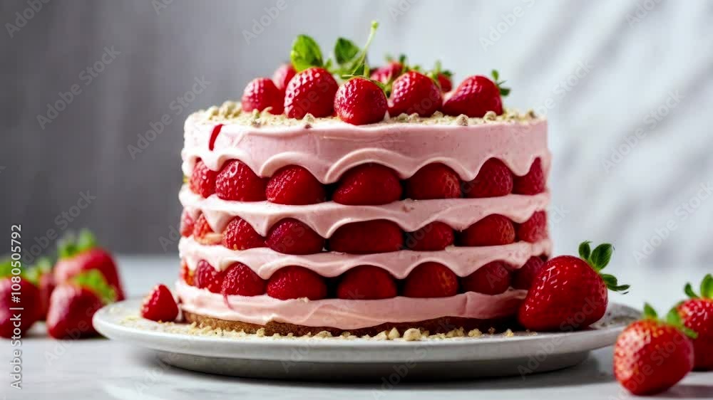 Strawberry cake over a granite background