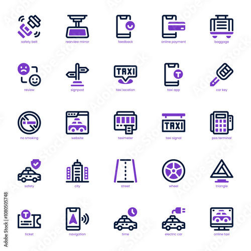 Taxi Service icon pack for your website, mobile, presentation, and logo design. Taxi Service icon dual tone design. Vector graphics illustration and editable stroke.