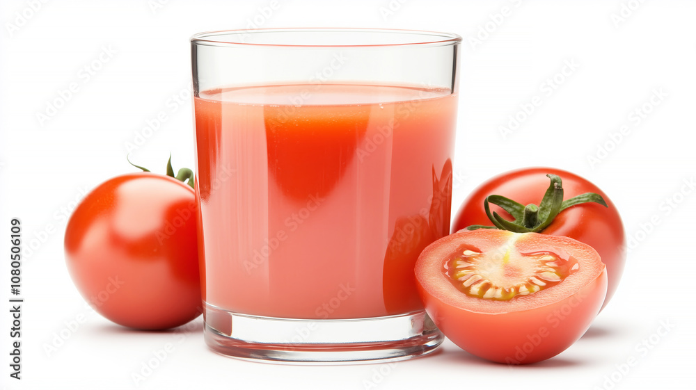 Fresh glass of tomato juice with ripe tomatoes Fresh glass of tomato juice with ripe tomatoes