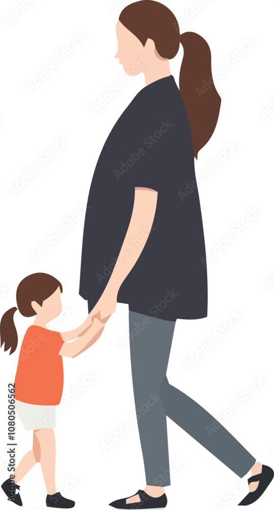 donna con bambino che cammina di lato vettoriale editabile donna con bambino che cammina di lato vettoriale editabile