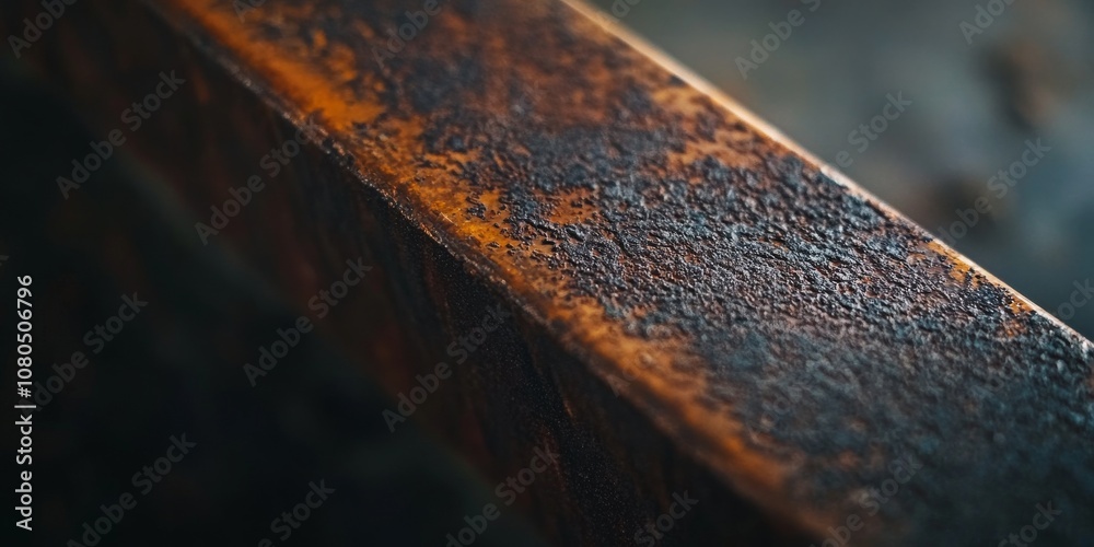 Fototapeta premium Iron metal bar, polished and gleaming, close-up on texture and metallic properties, set in a workshop