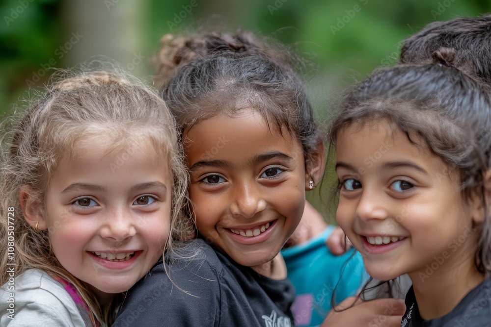 Joyful multiethnic children engaged in team play outdoors, embracing unity and friendship Joyful multiethnic children engaged in team play outdoors, embracing unity and friendship