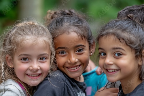 Joyful multiethnic children engaged in team play outdoors, embracing unity and friendship